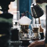 Pour-over coffee being brewed through a filter