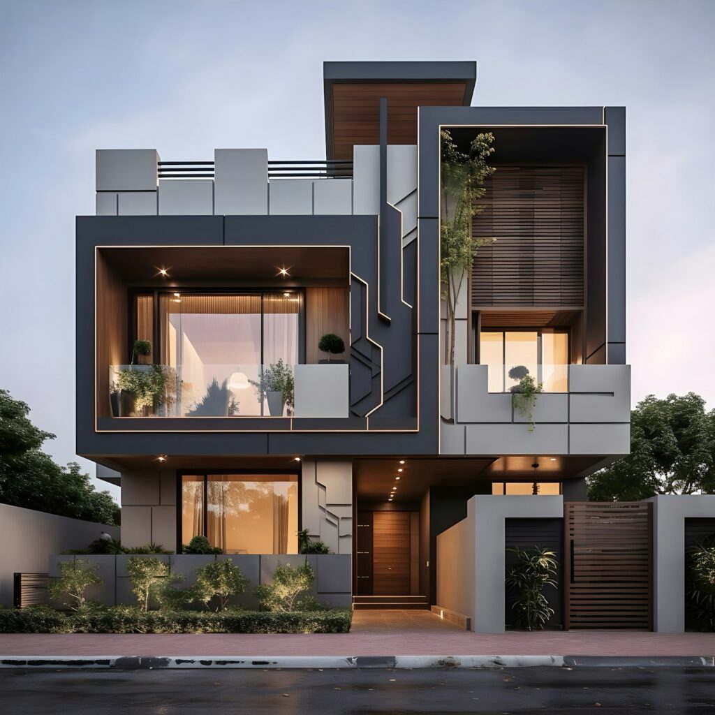 Contemporary city apartment building with planted balconies