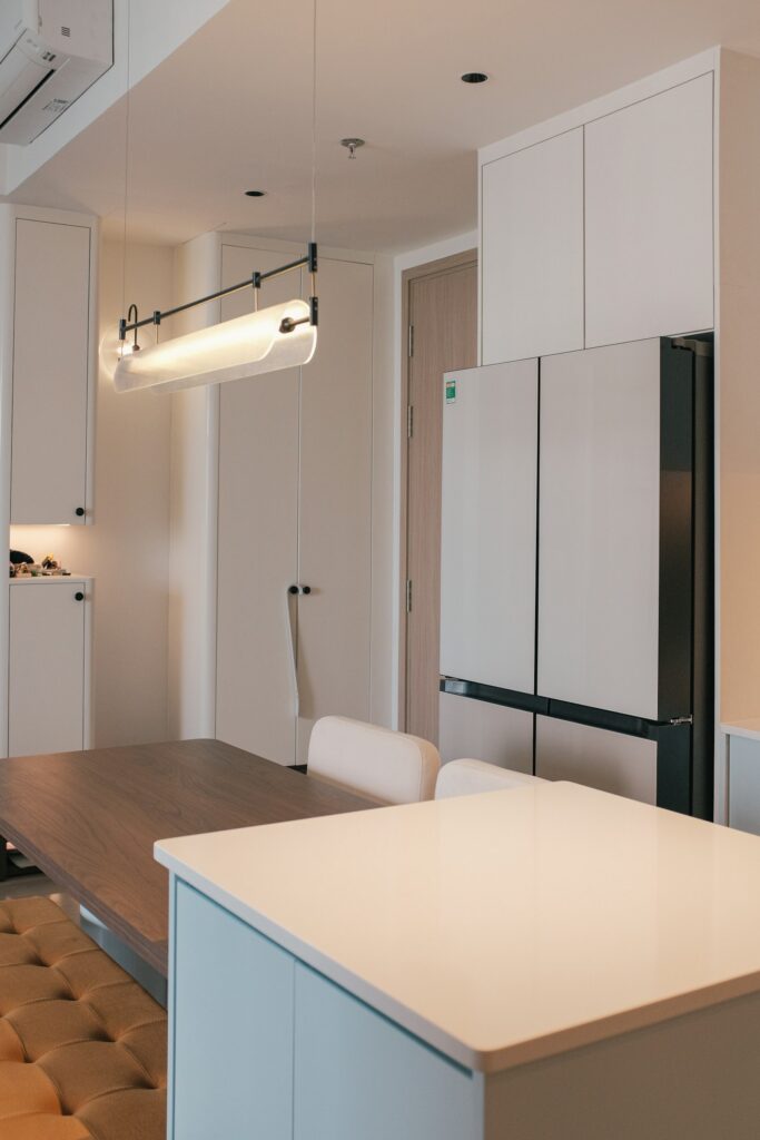 Modern galley kitchen with integrated appliances